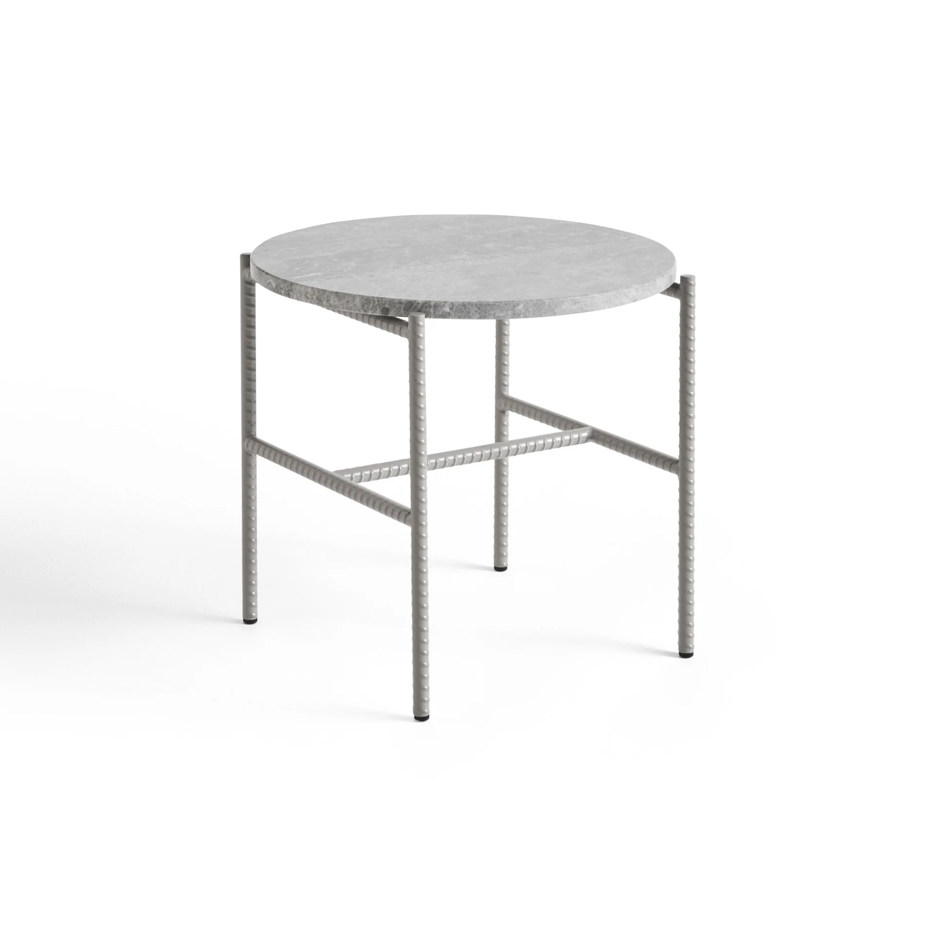 Rebar Round Side Table Fossil grey powder coated steel frame with Marble tabletop
