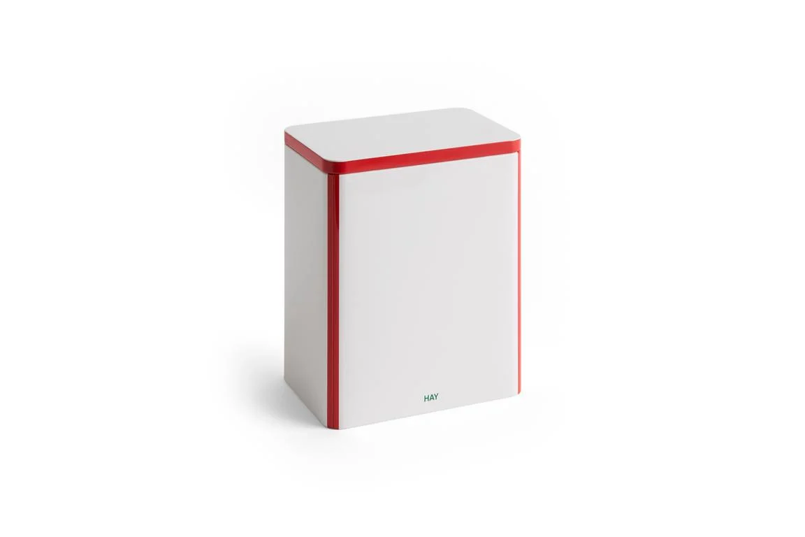 Tin Container Large Off-white and red