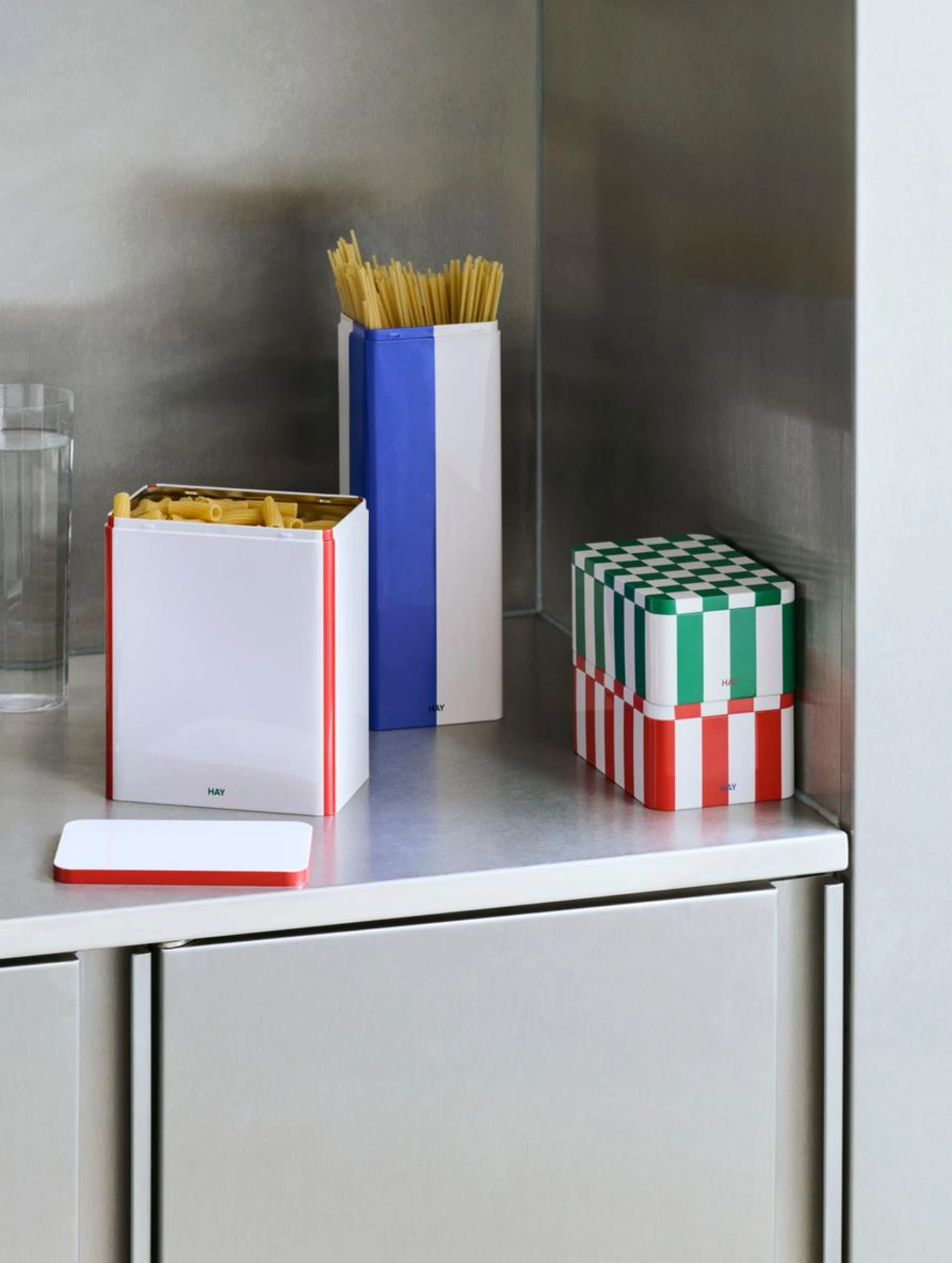 Tin Container Large Off-white and red