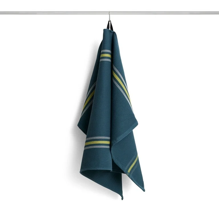 Canteen Tea Towel W52 x L80 Green and yellow block stripe