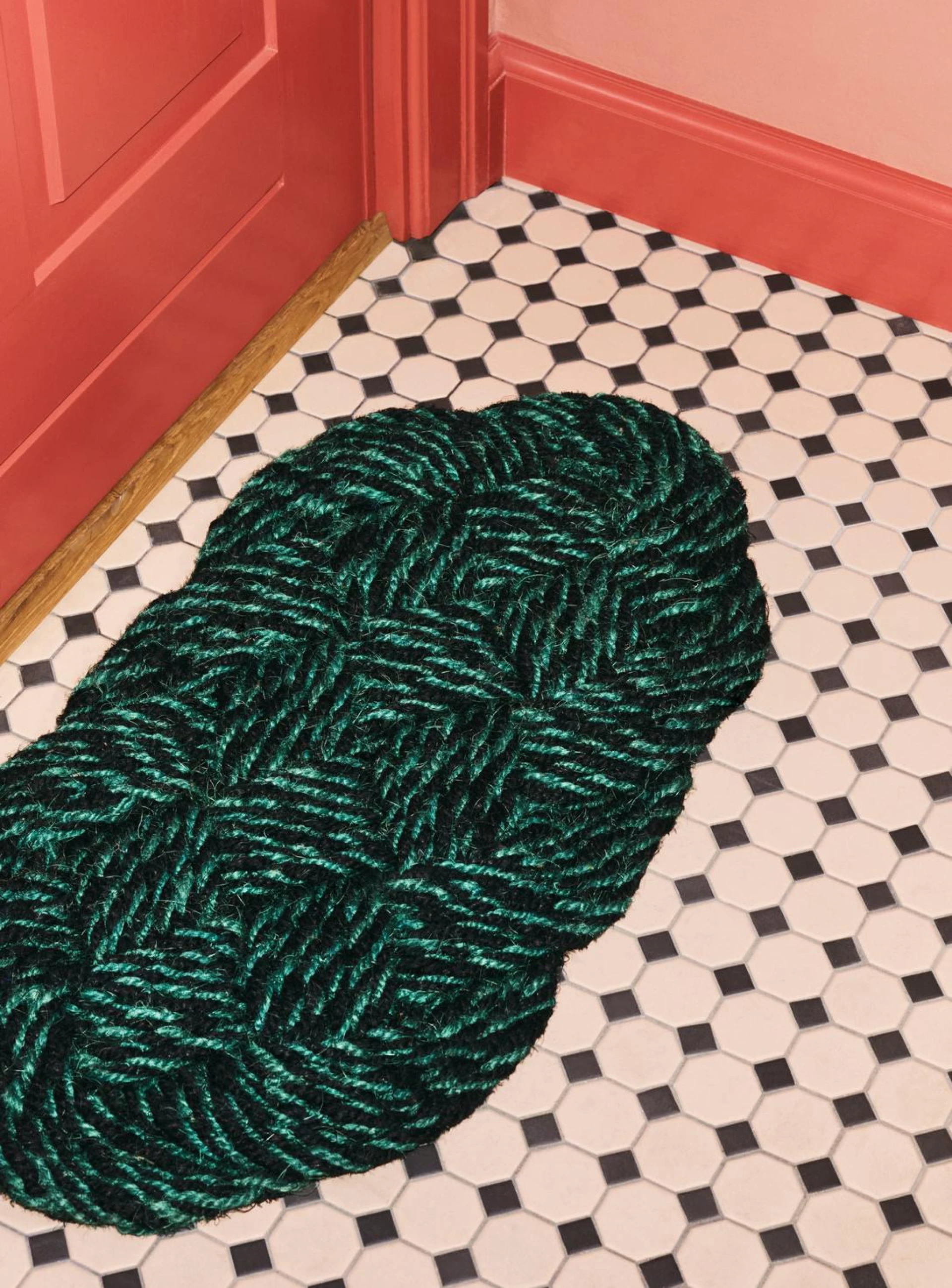 Coco Door Mat Swirl Green and black