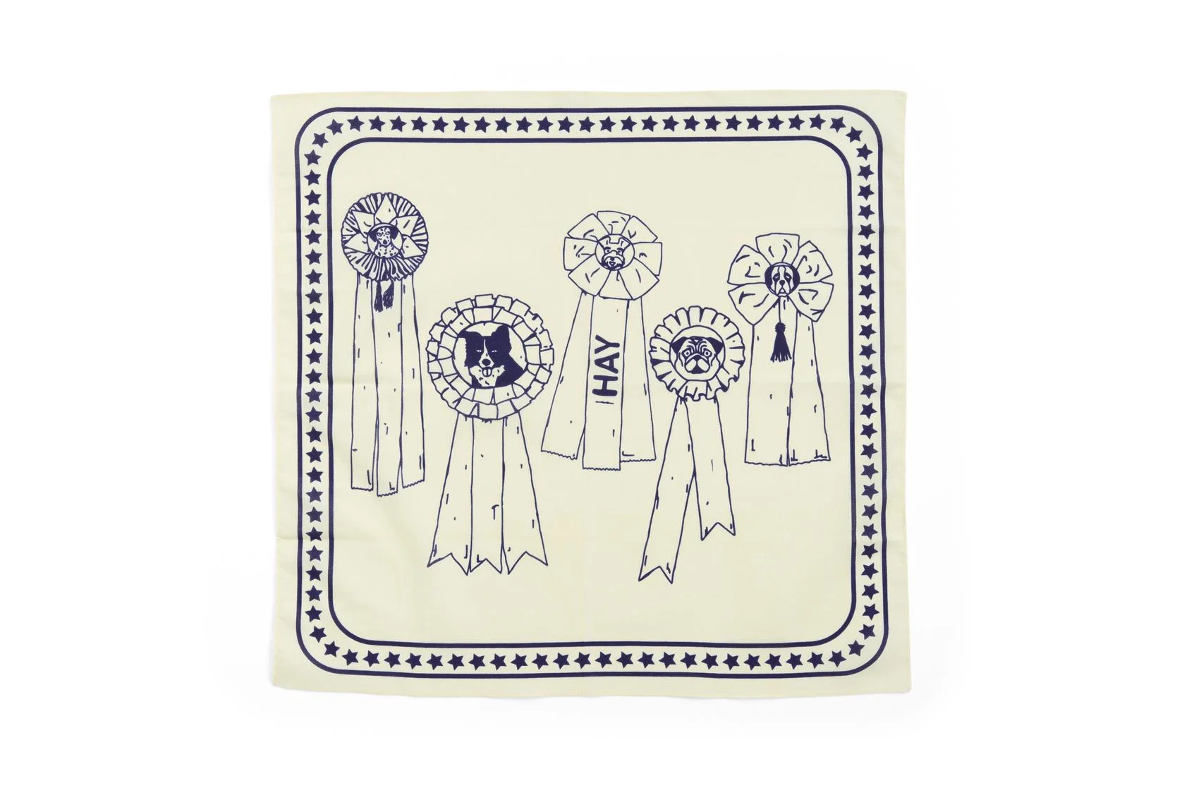 HAY Dogs Scarf (Recycled) 55 x 55 Off-white with blue