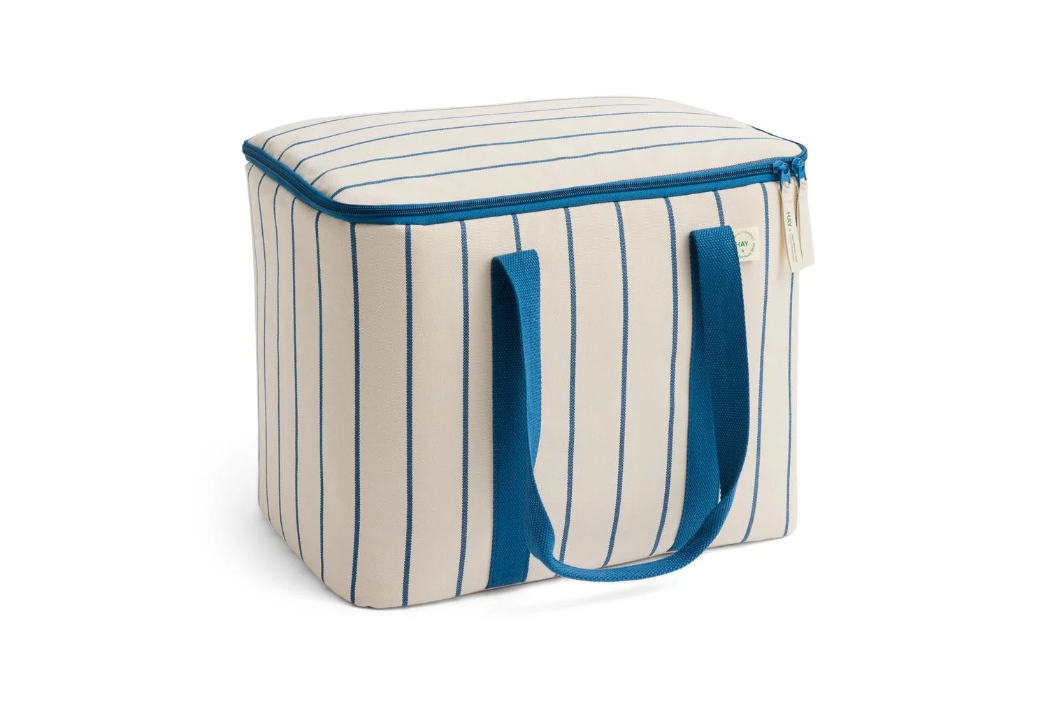 Outdoor Market Cooler Bag Beige with blue stripe