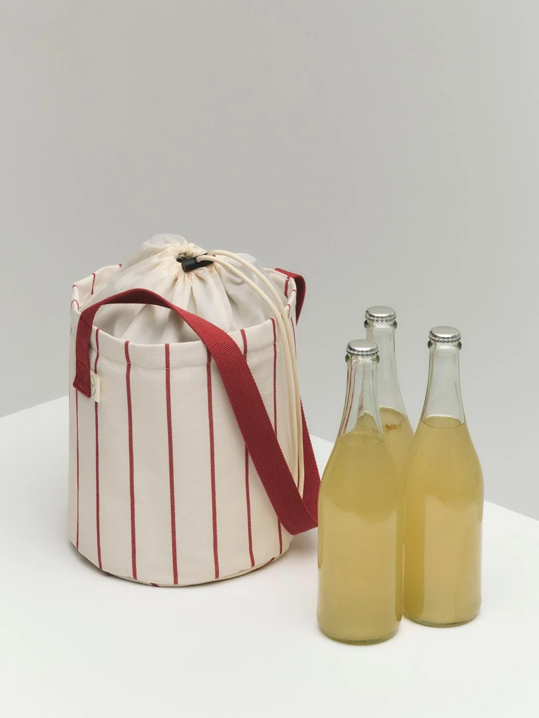 Outdoor Market Bottle Bag Beige red stripe