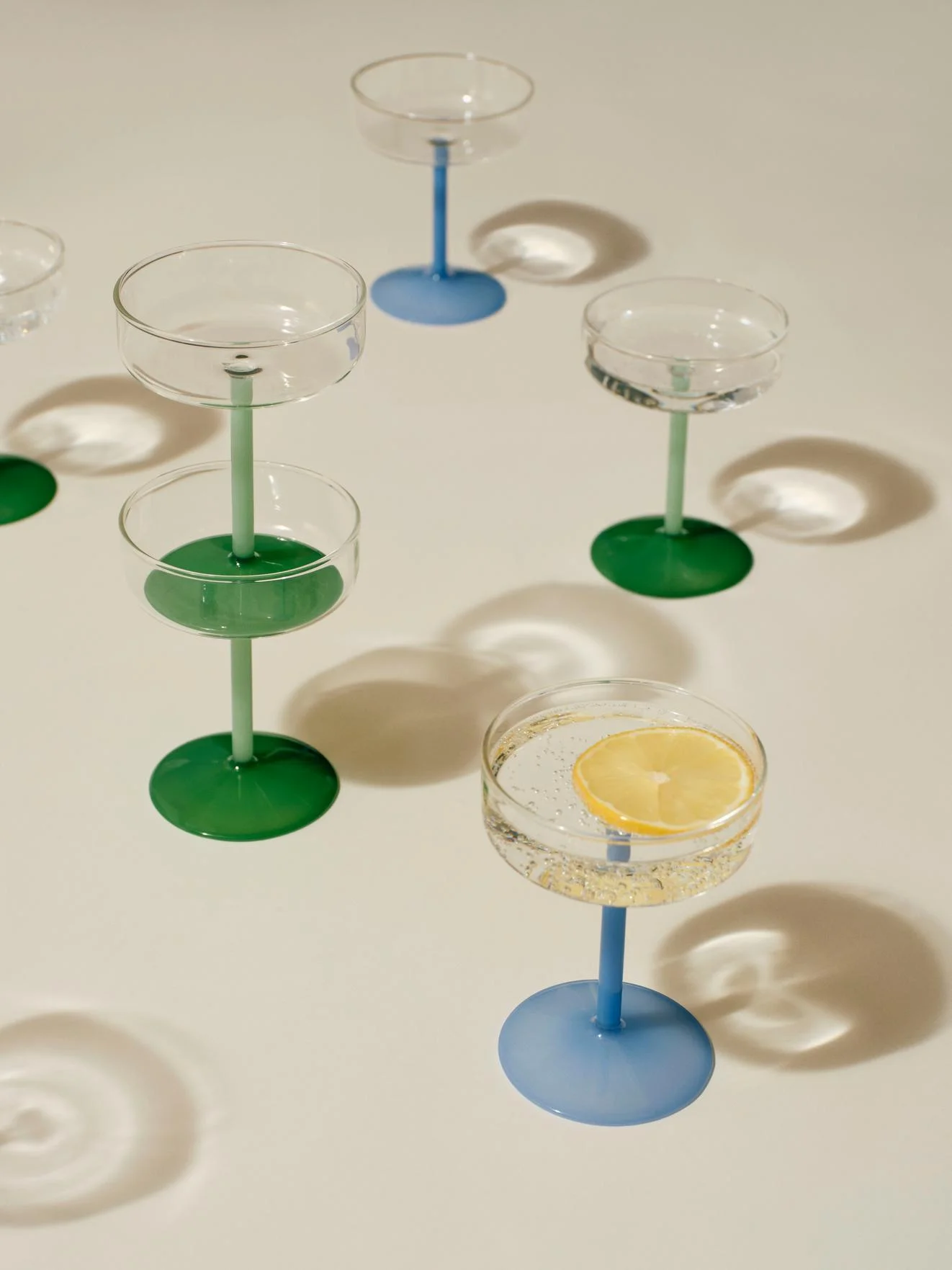 Tint Coupe Glass Set of 2 Clear and jade light blue