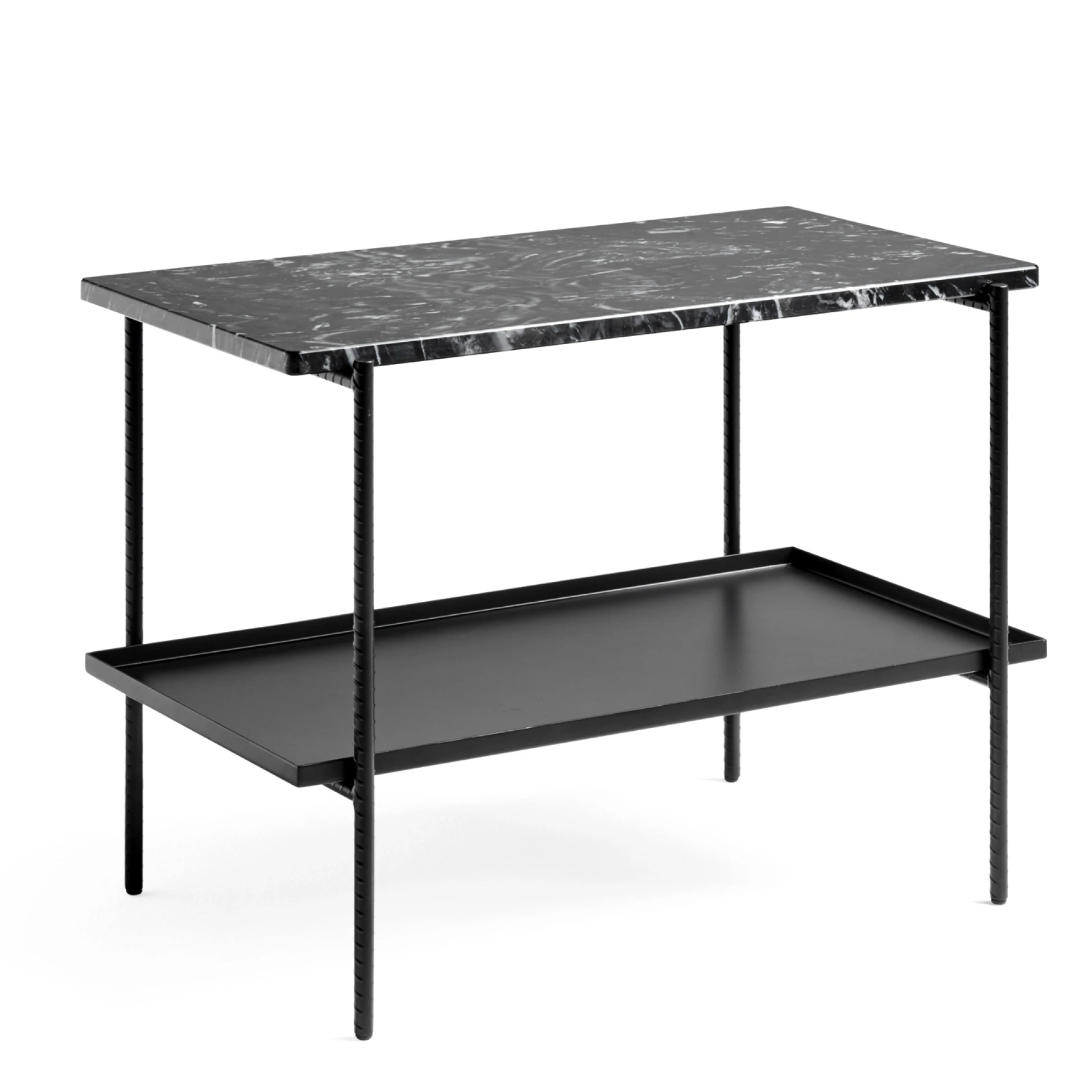 Rebar Rectangular Side Table Soft black frame with Two trays in Soft black steel and marble L75 x W44 x H55  Rebar Rectangular Side Table Soft black frame with Two trays in Soft black steel and marble L75 x W44 x H55