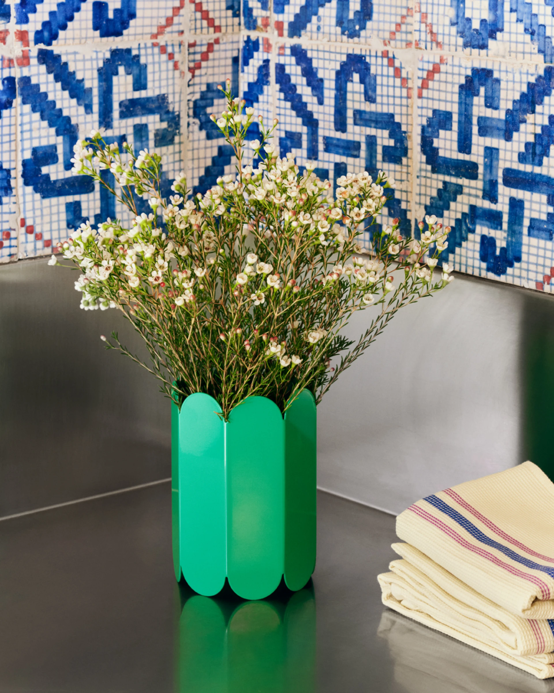 Canteen Tea Towel Cream and blue 