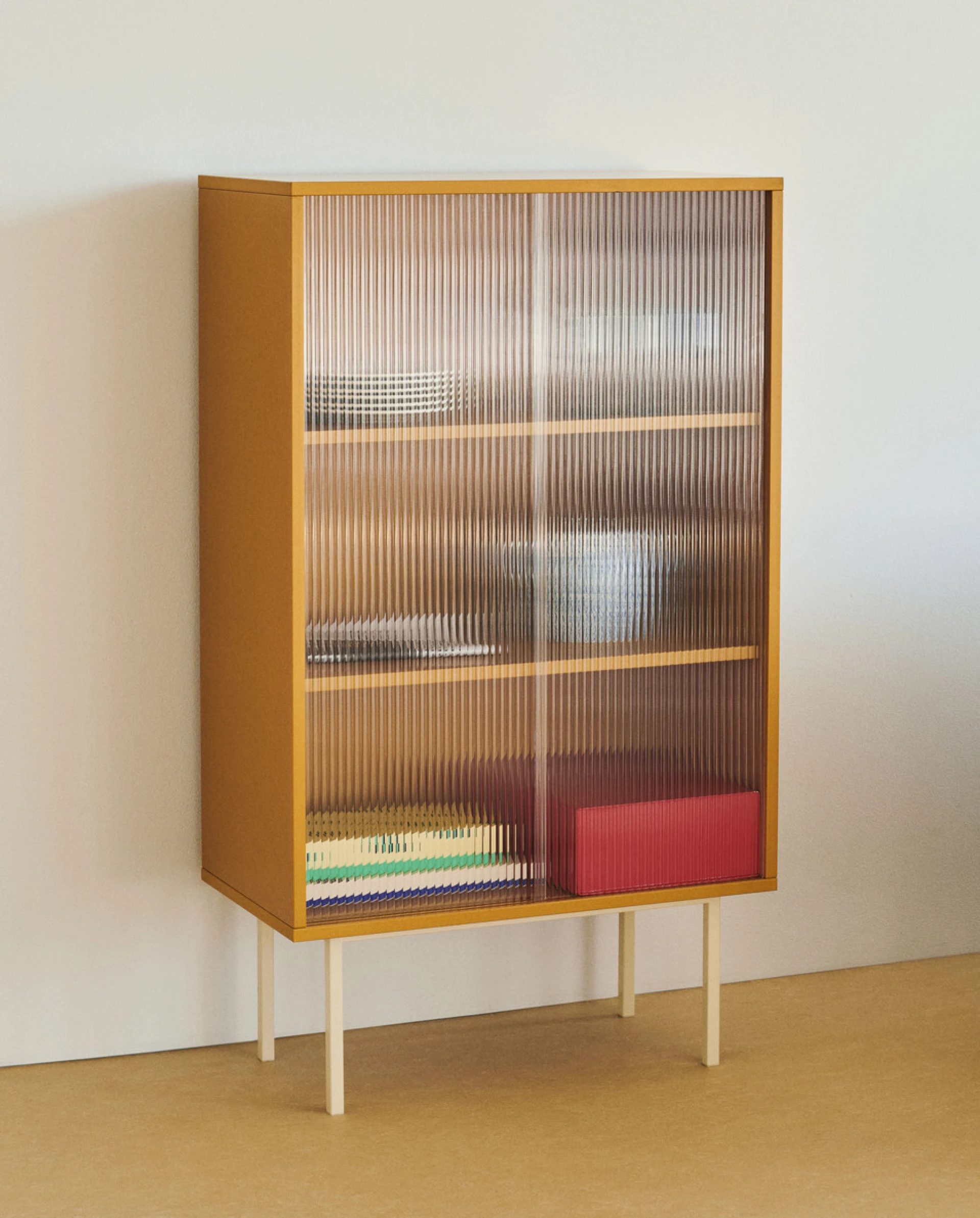 Colour Cabinet Tall Yellow w. Glass doors