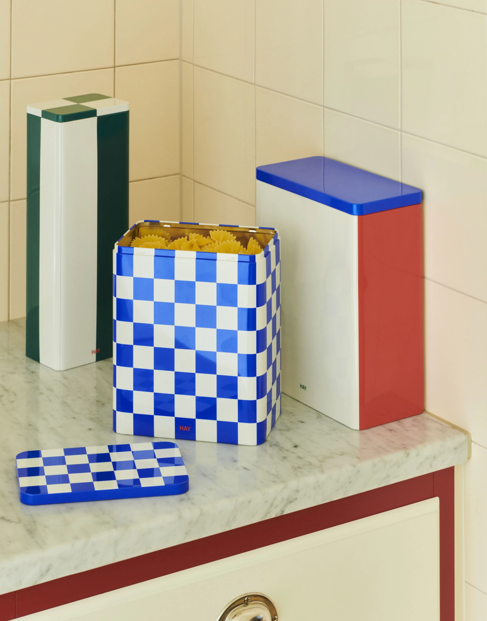 Tin Container X-Large Off-white, blue and red
