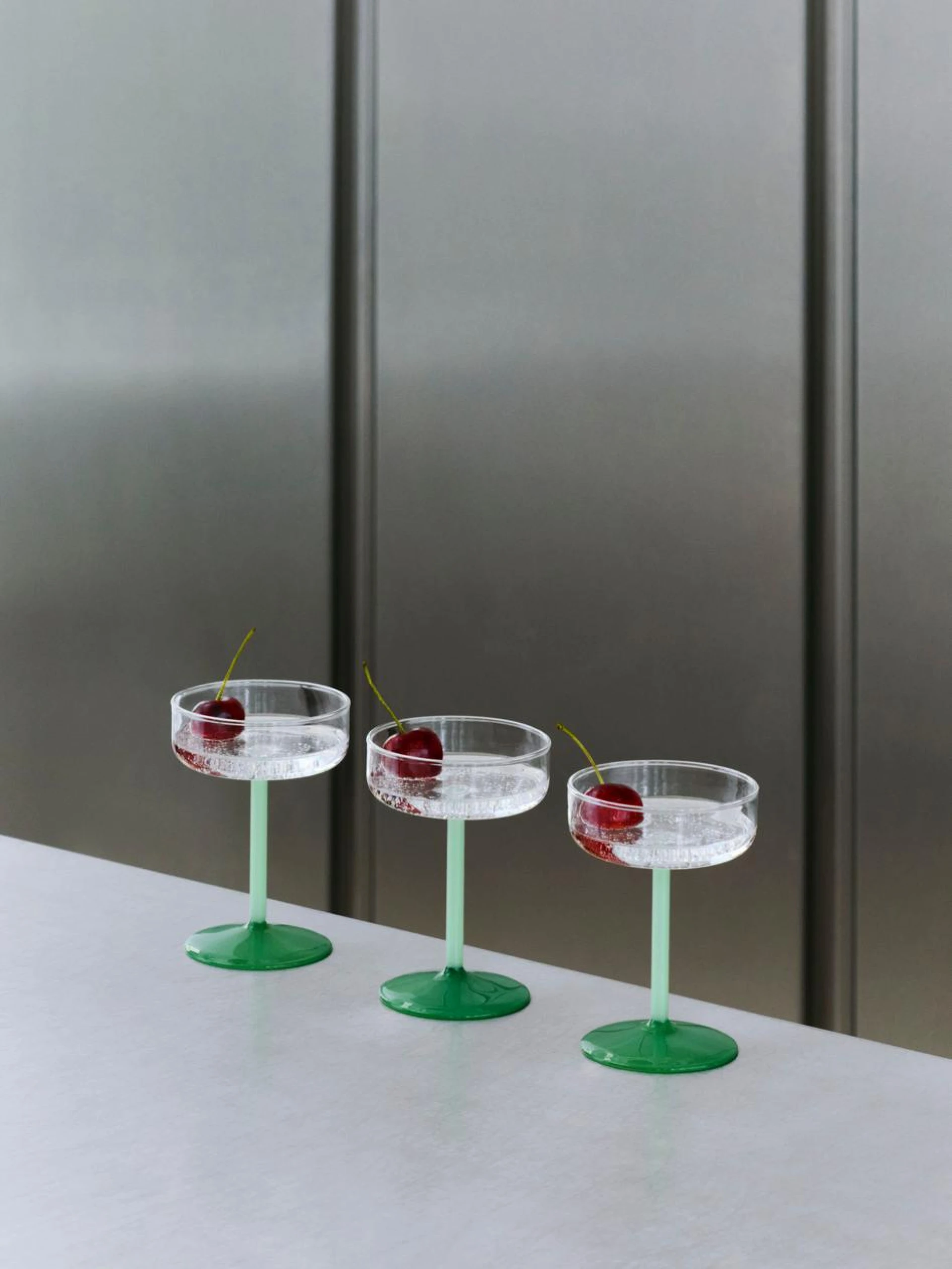 Tint Coupe Glass Set of 2 Clear, jade light green and jade dark green