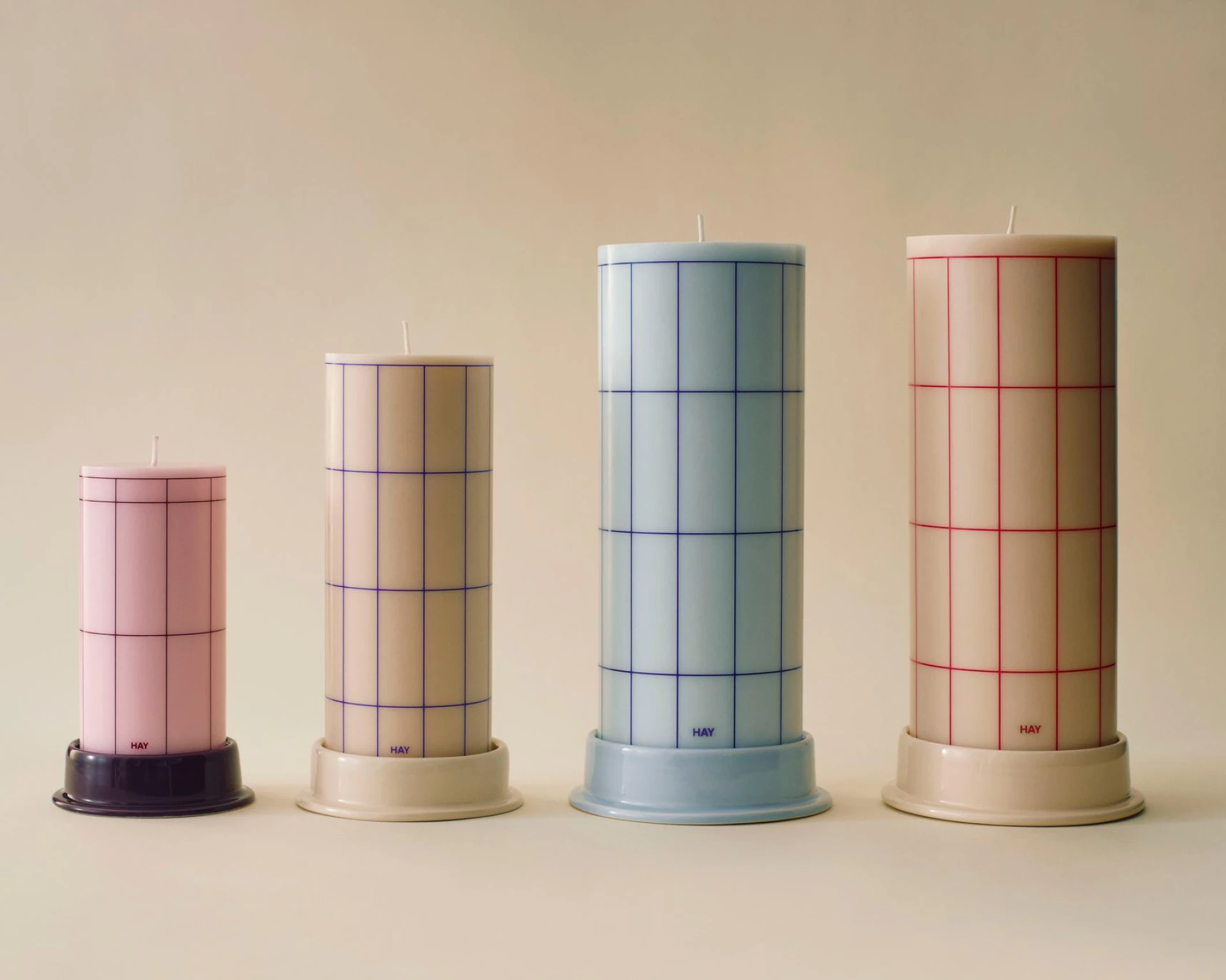 Column Candle Large Light blue with blue grid check