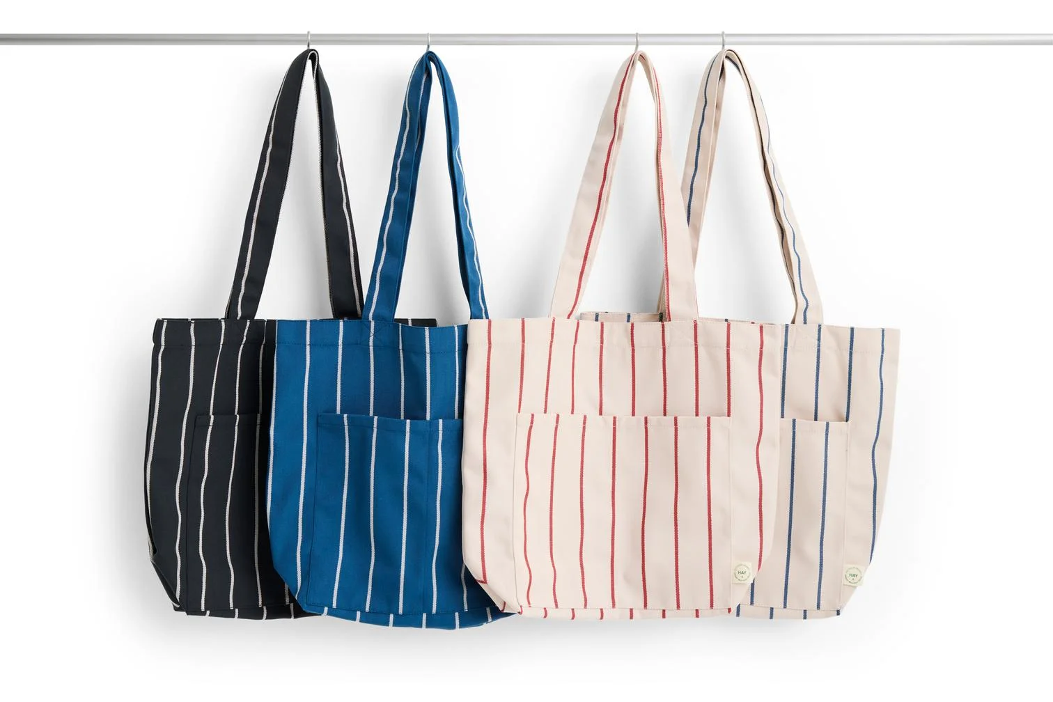 Outdoor Market Tote Bag Medium Blue beige stripe