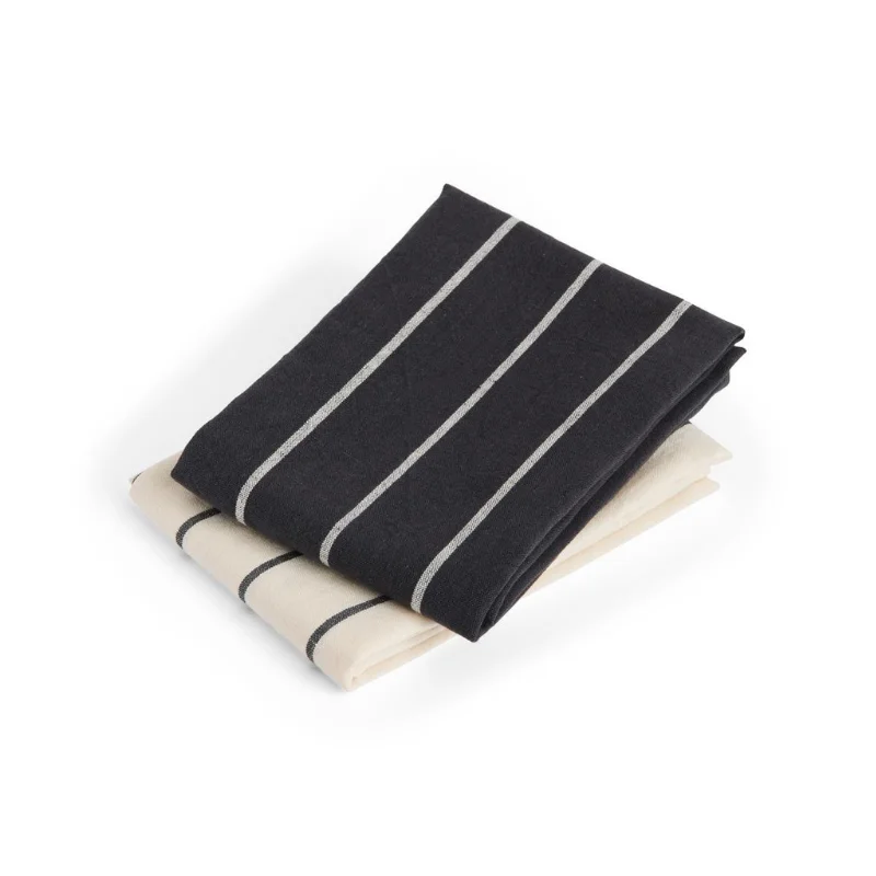 Outdoor Market Tea Towel Set of 2 Black beige stripe