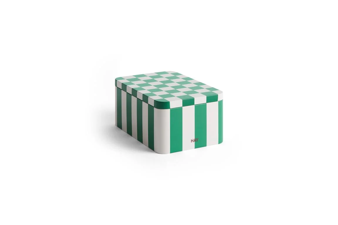 Tin Container Small Green and off-white