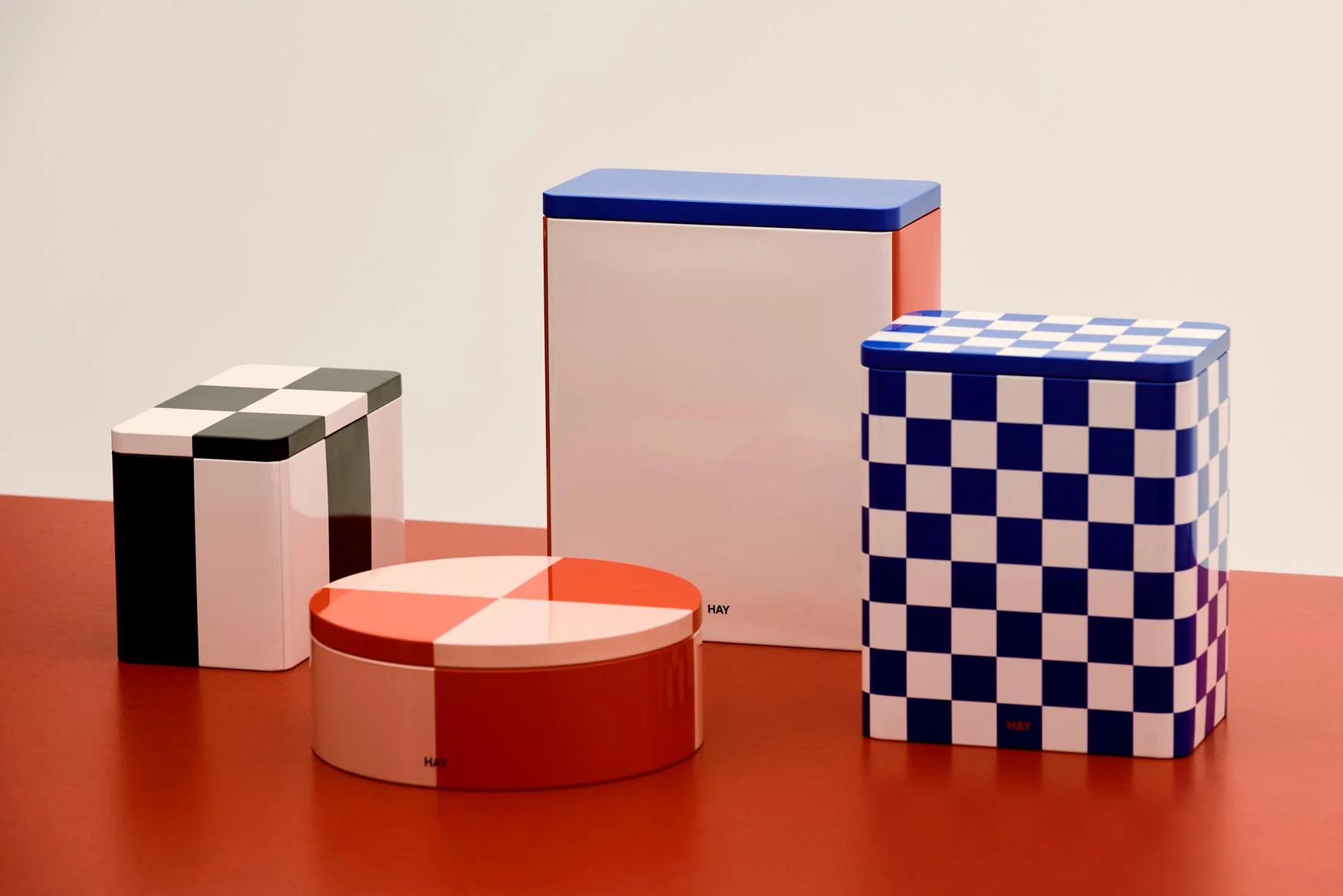 Tin Container Large Blue and off-white