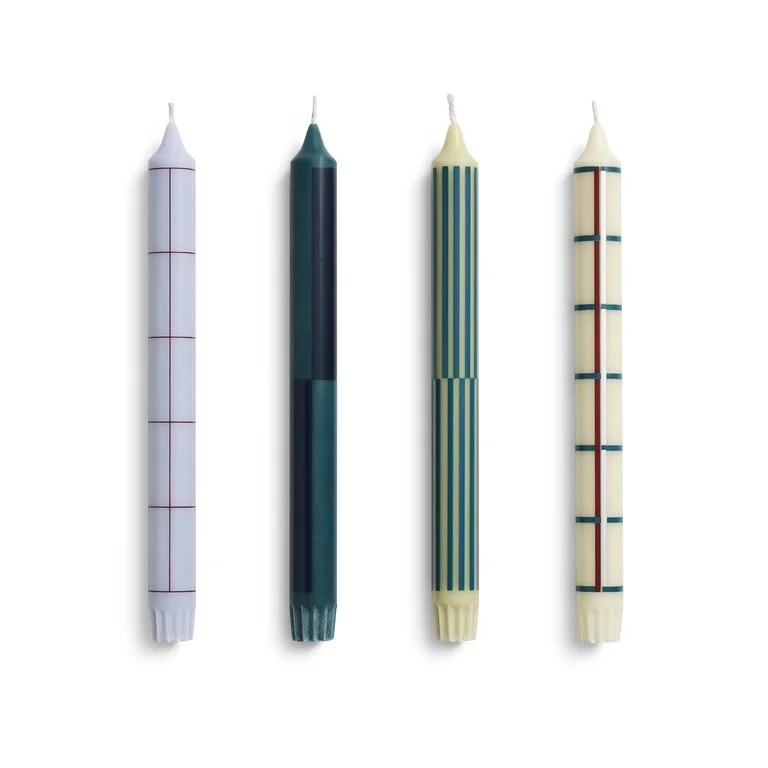 Pattern Candle Green and silver Set of 4