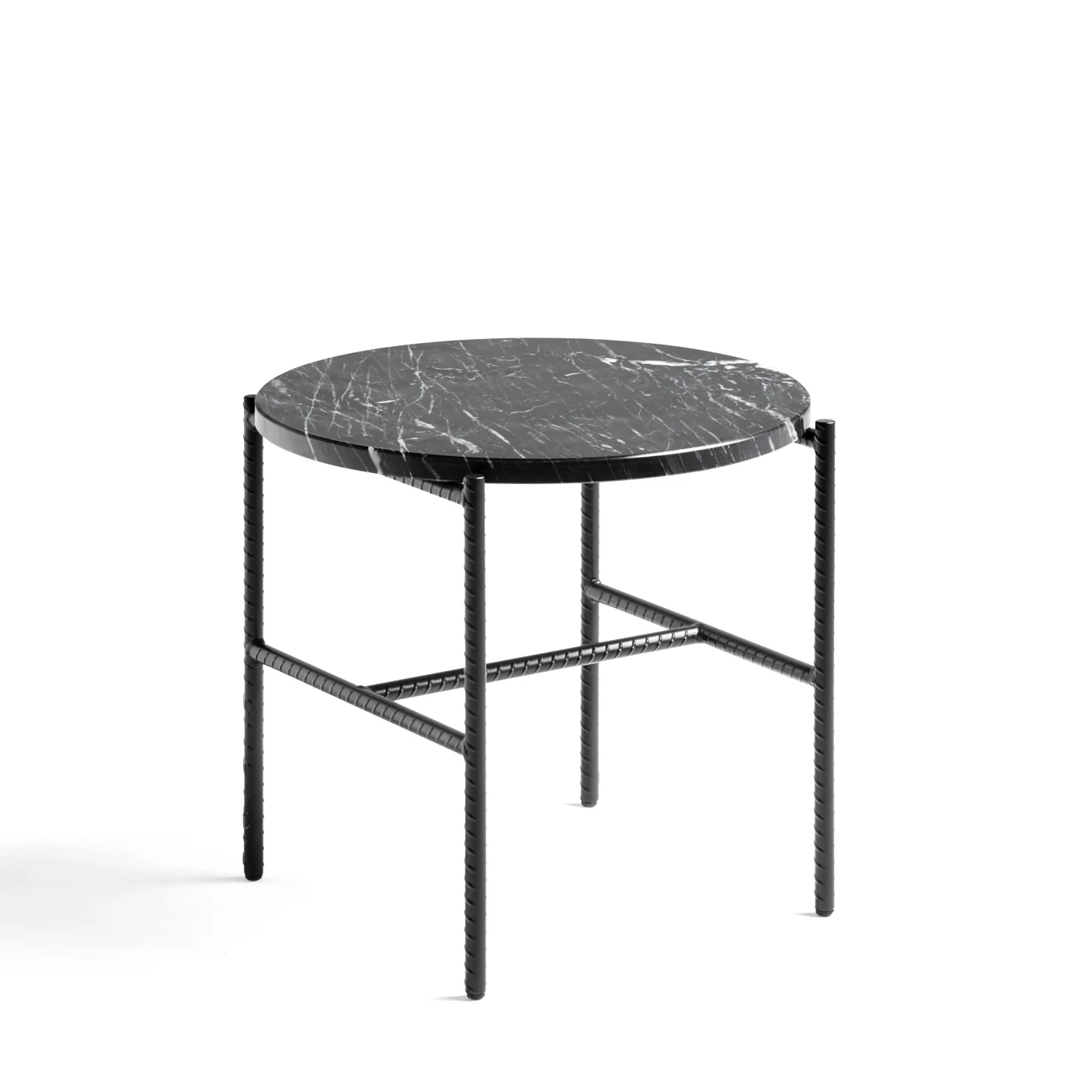 Rebar Round Side Table Soft black frame with Marble tabletop 