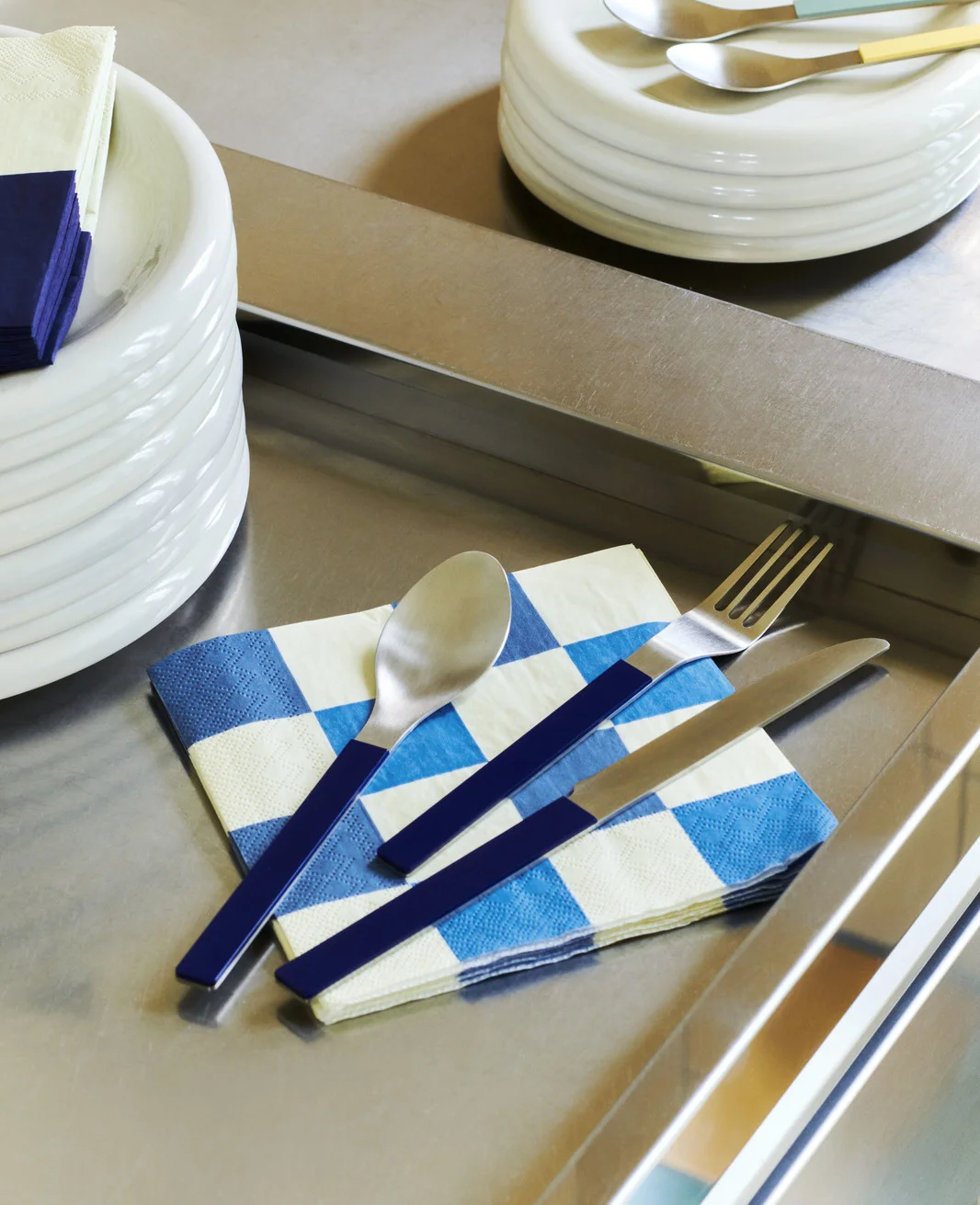 Pattern Napkins Set of 20 Lunch Off-white and blues M check