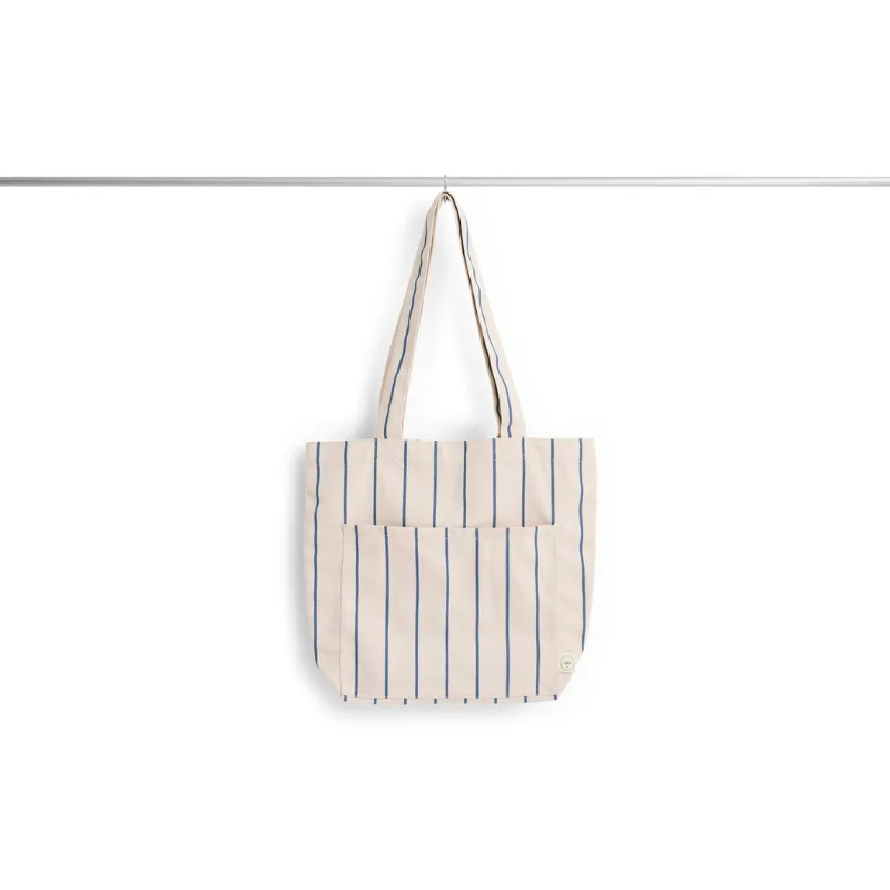 Outdoor Market Tote Bag Medium Beige blue stripe
