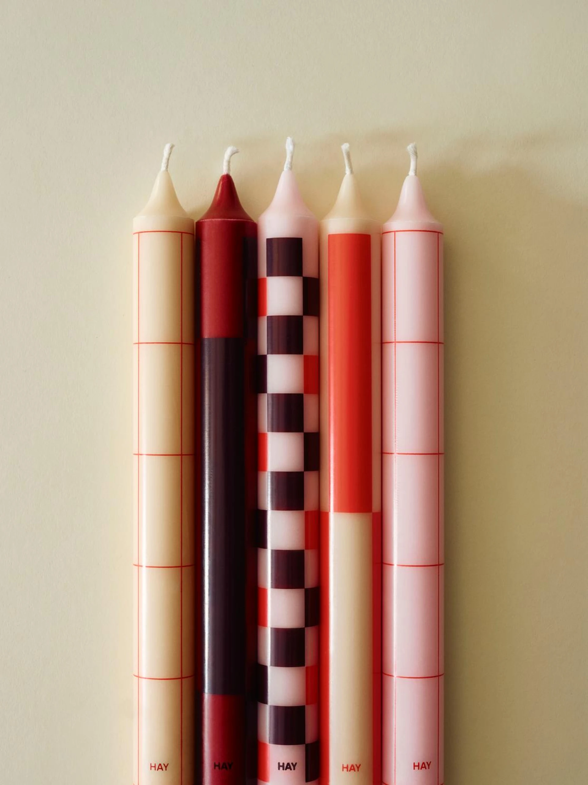 Pattern Candle Reds and bordeaux, Set of 4