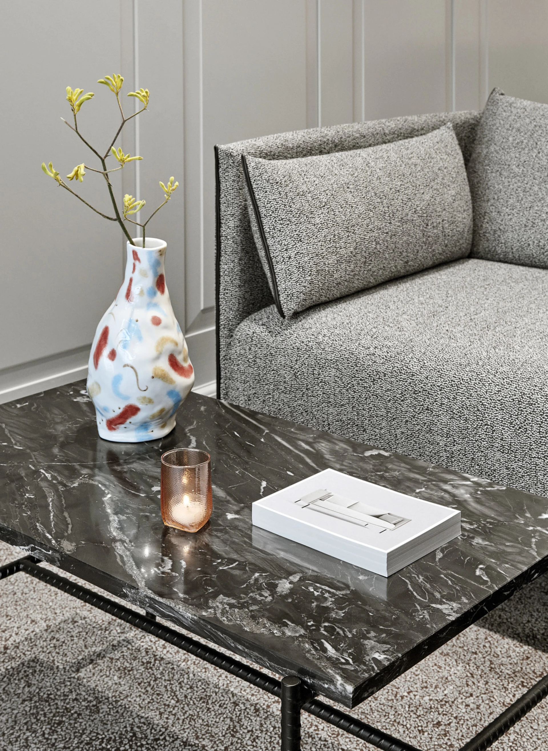 Rebar Rectangular Coffee Table Soft black frame with Marble tabletop L80 x W49 x H40.5 