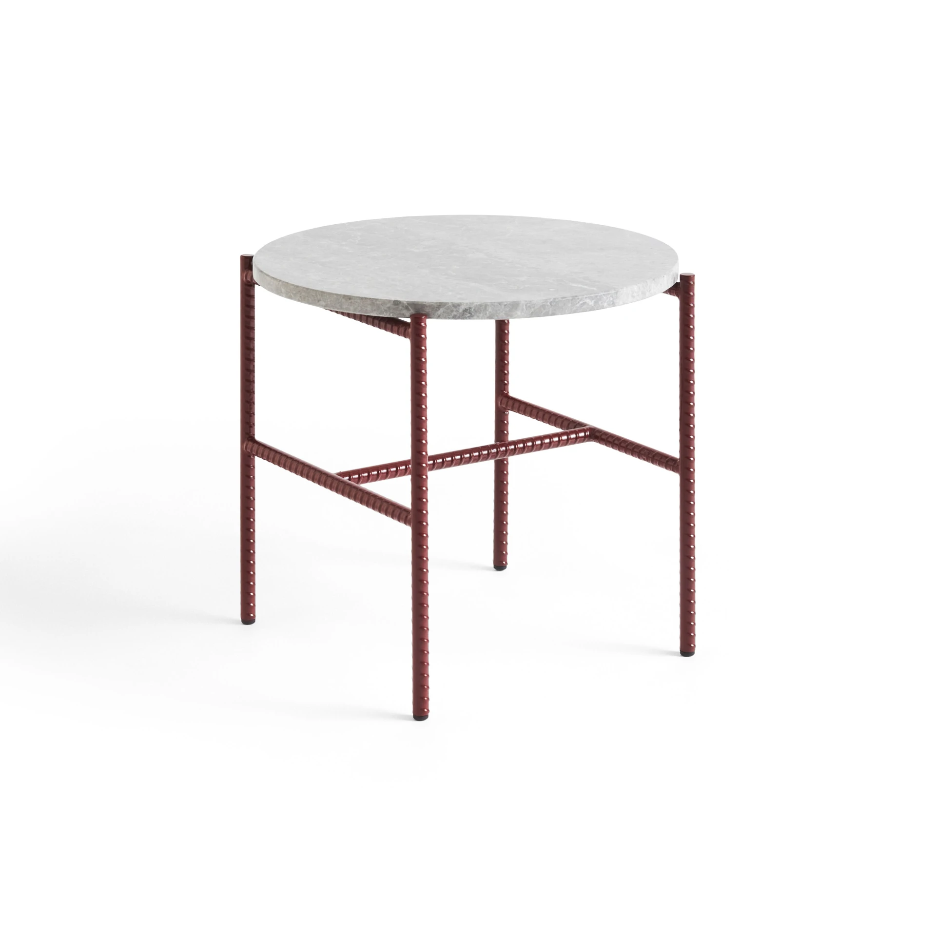 Rebar Round Side Table Barn red powder coated steel frame with Marble tabletop