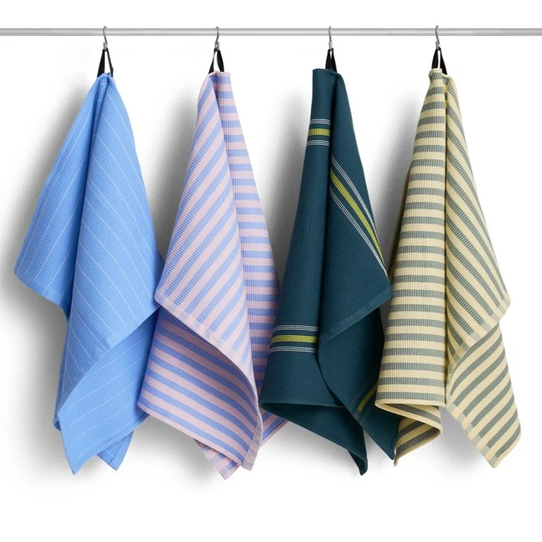 Canteen Tea Towel W52 x L80 Green and yellow block stripe