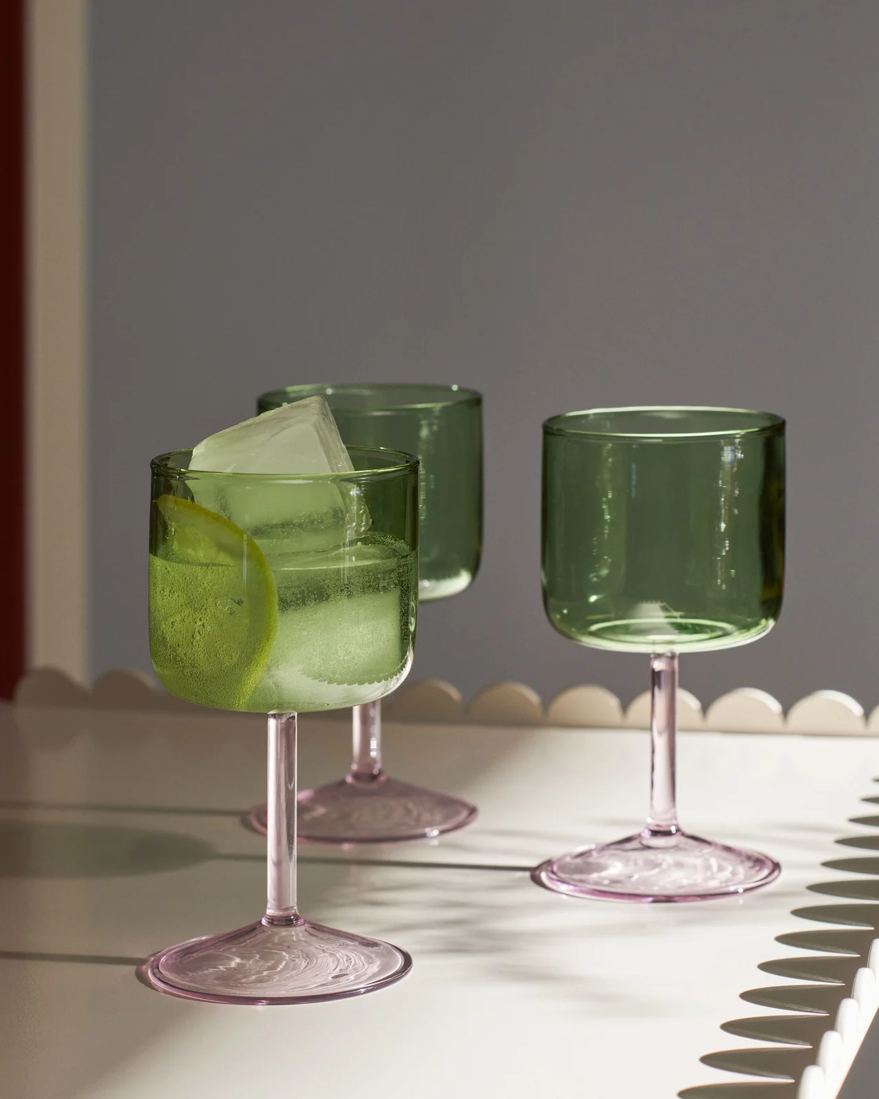 Tint Wine Glass Set of 2 Green and pink
