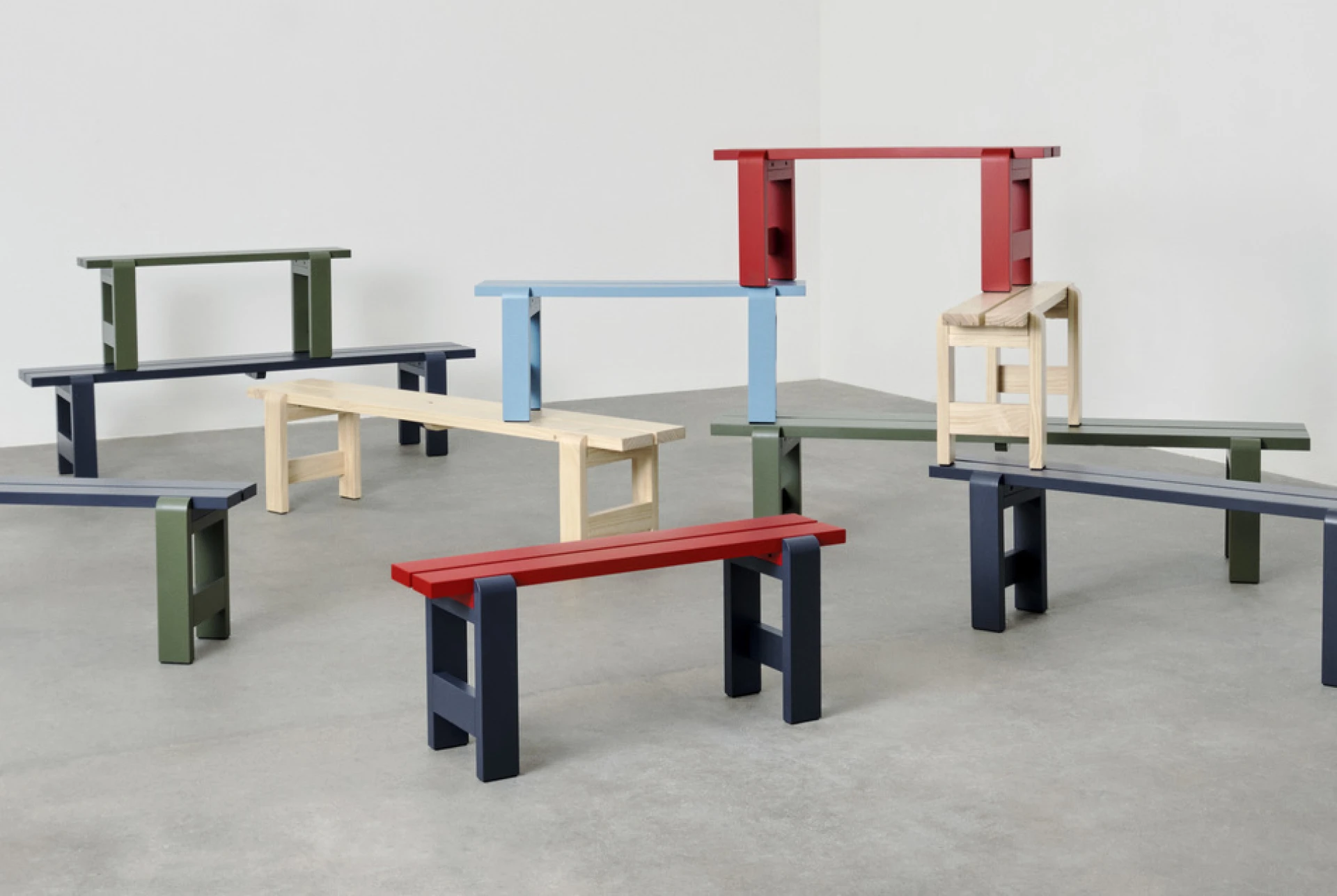 Weekday Bench Duo Wine red, Steel blue