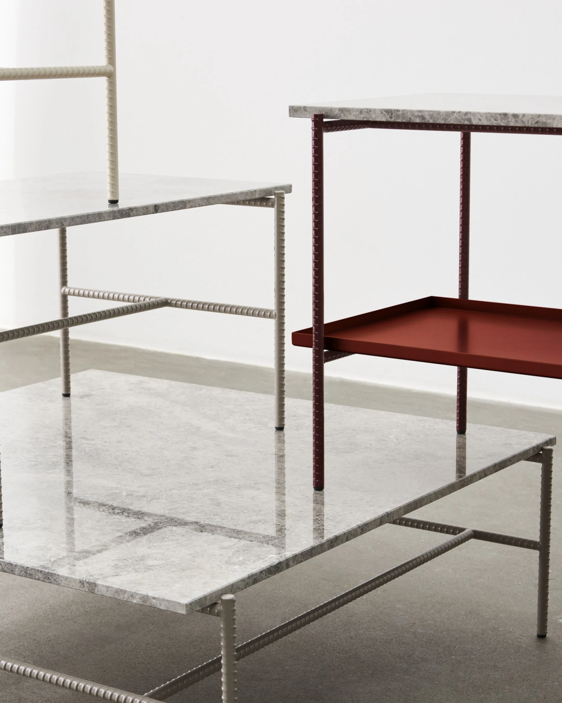 Rebar Square Coffee Table Fossil grey frame with Marble tabletop L80 x W84 x H33 