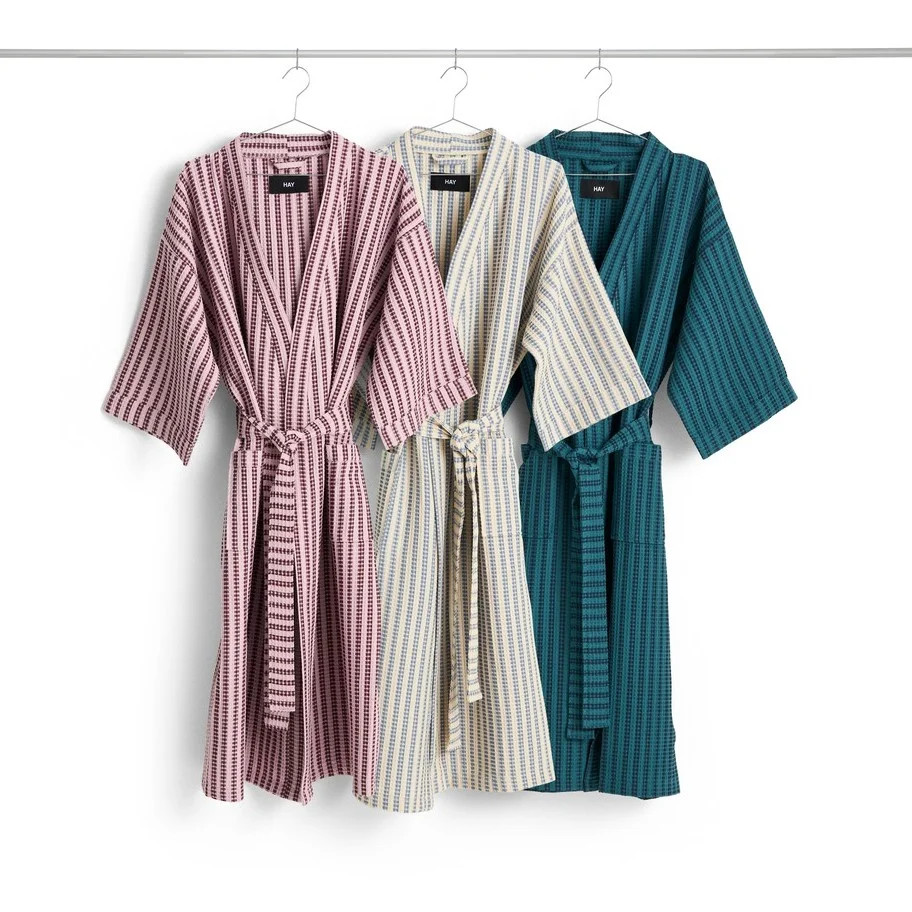 Waffle Bathrobe Stripe dusty blue