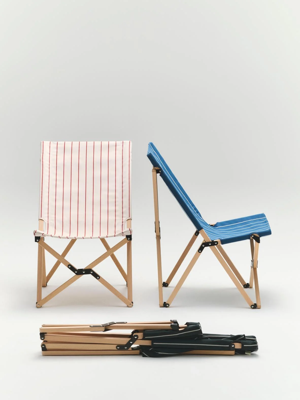 Outdoor Market Folding Chair Blue beige stripe