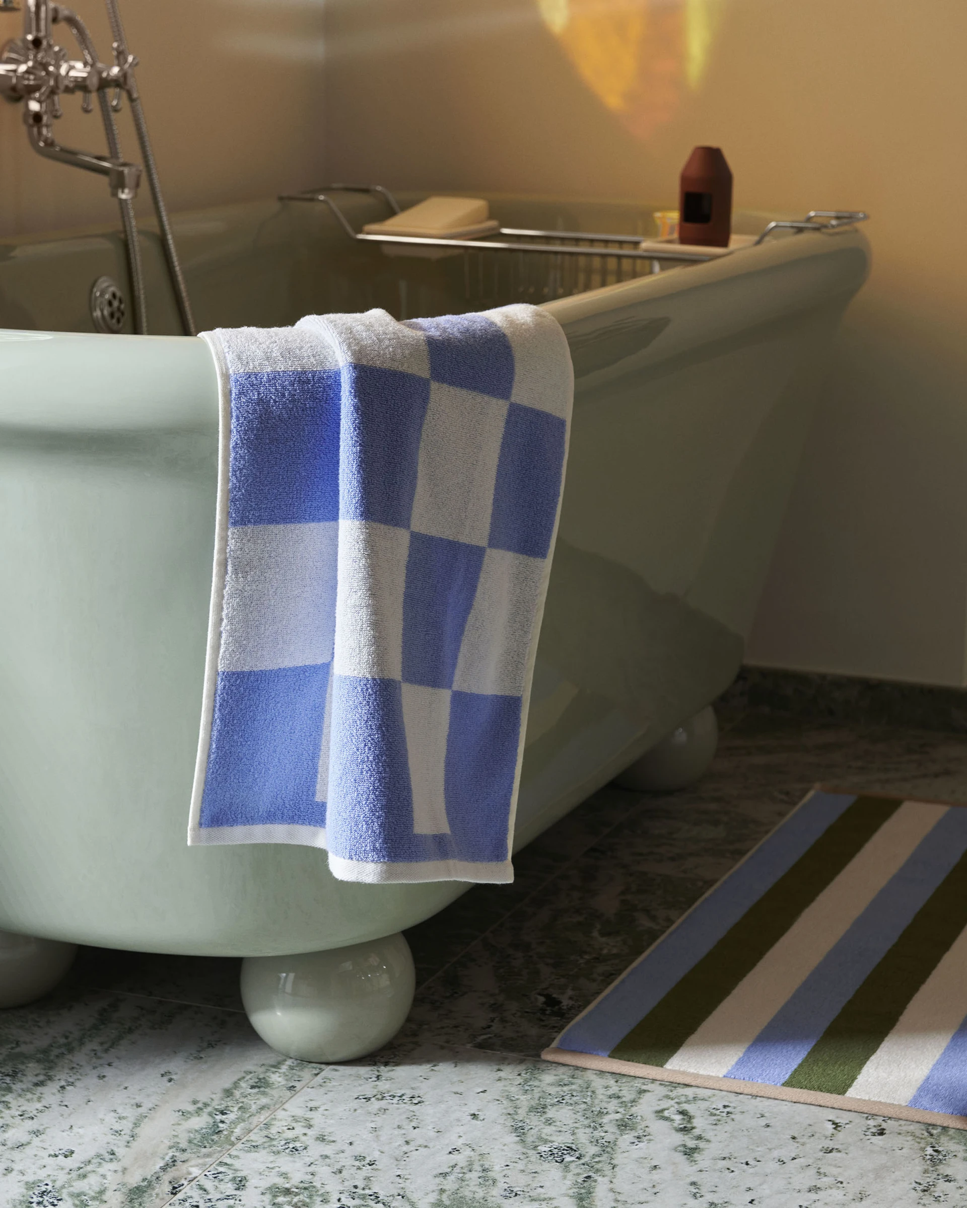 Check Bath Mat Sky blue