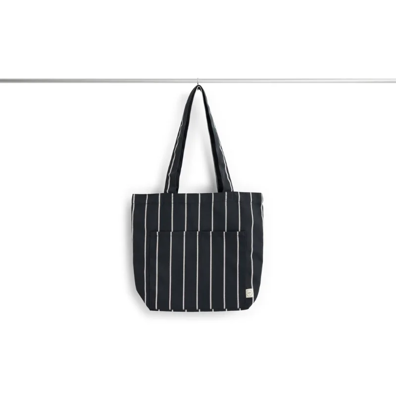 Outdoor Market Tote Bag Medium Black beige stripe