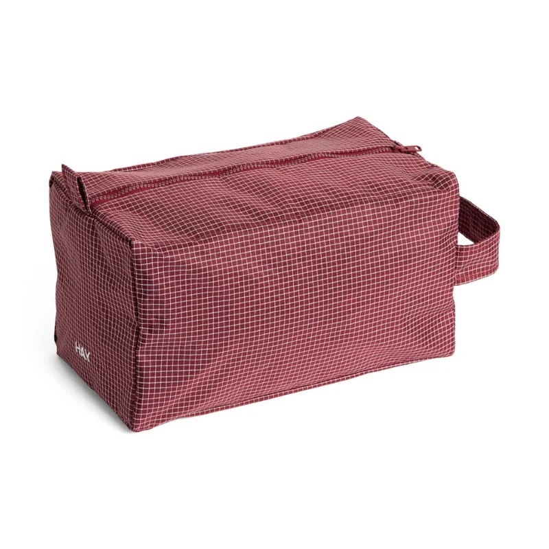 Grid Wash Bag Medium Burgundy