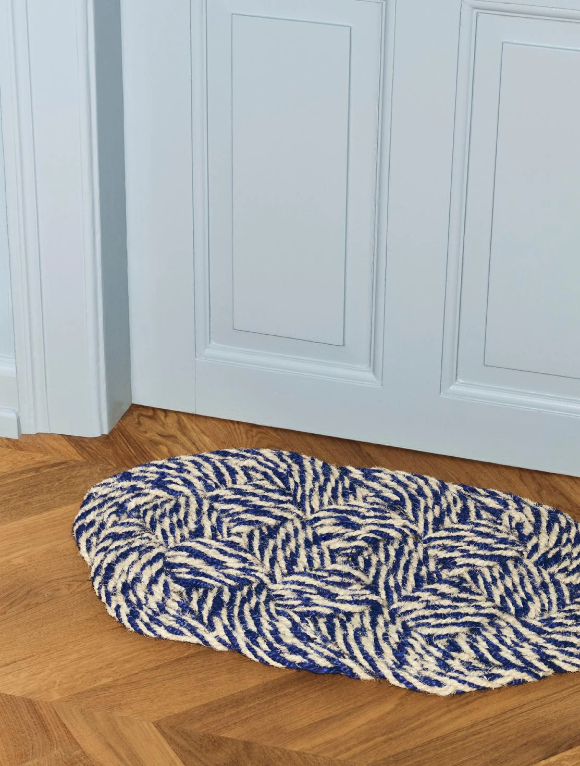 Coco Door Mat Swirl Blue and off-white