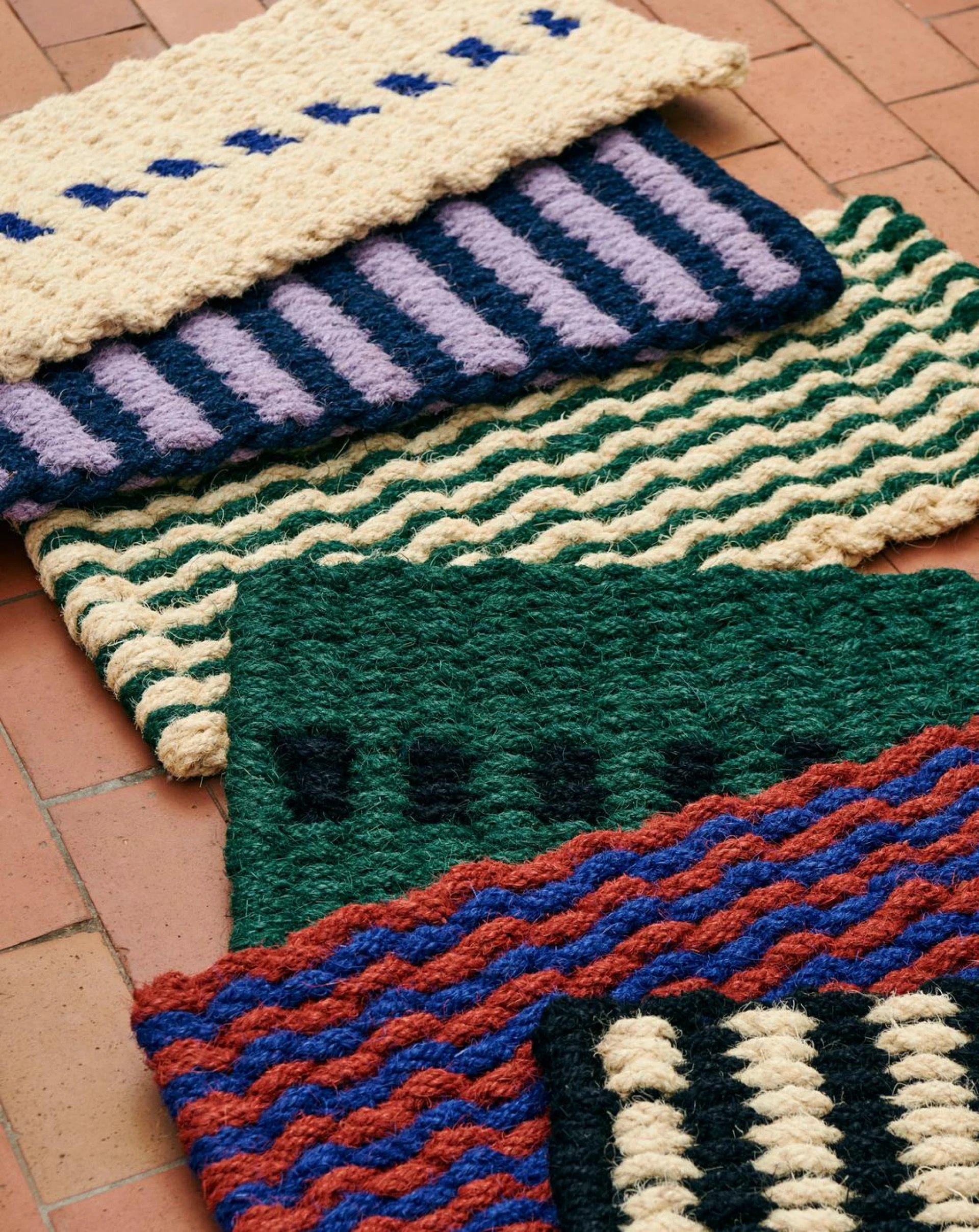 Coco Door Mat Stripe Wave Dark green, white