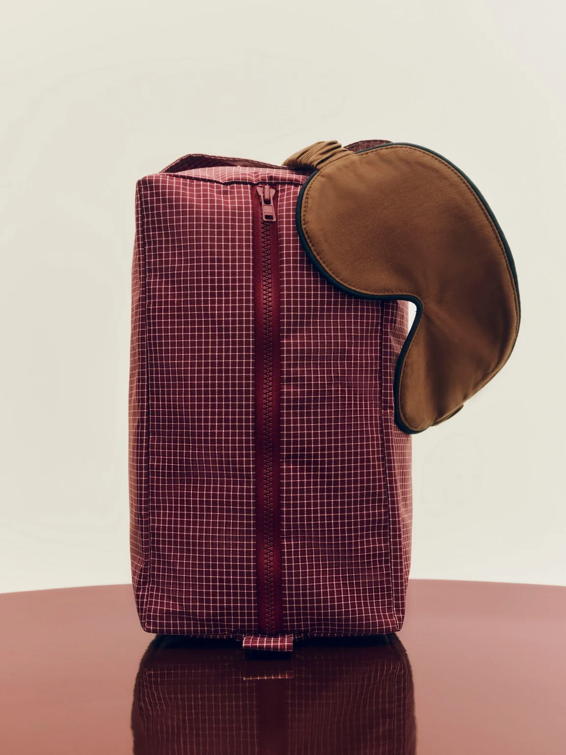 Grid Wash Bag Medium Burgundy