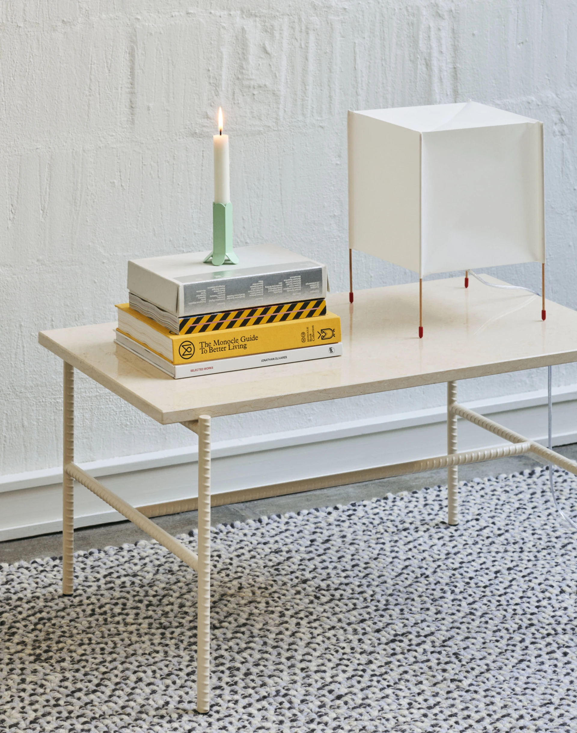 Rebar Rectangular Coffee table alabaster frame with Marble tabletop L80 x W49 x H40.5 Rebar Rectangular Coffee table alabaster frame with Marble tabletop L80 x W49 x H40.5