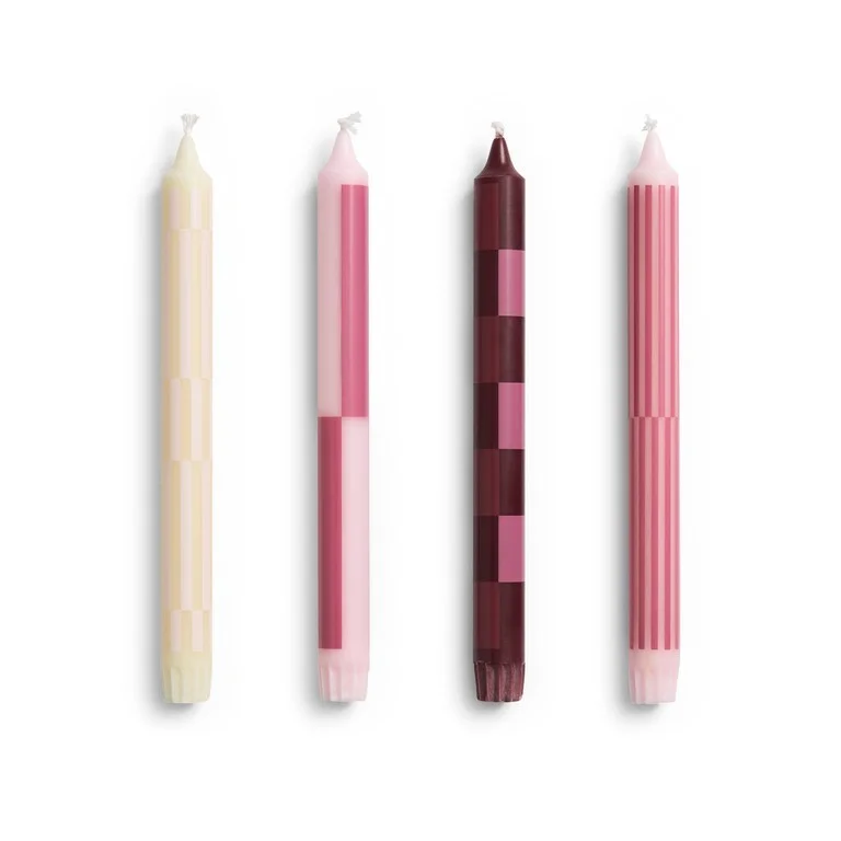 Pattern Candle Pink and bordeaux Set of 4
