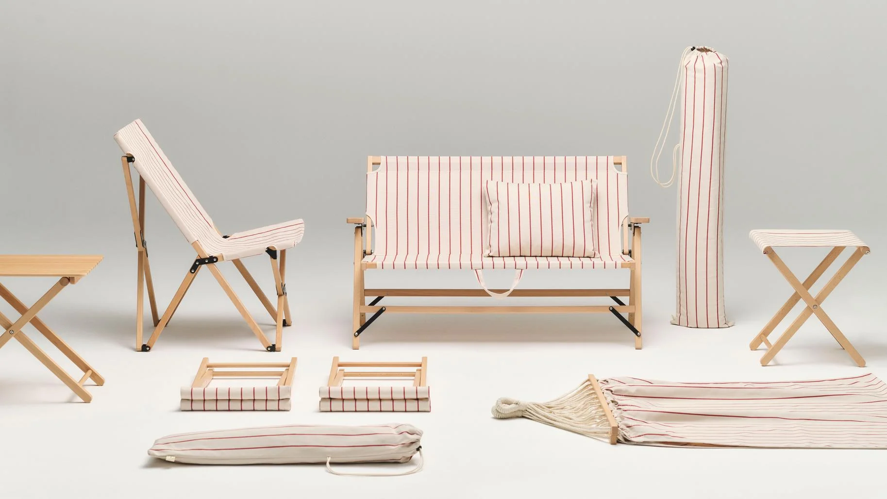 Outdoor Market Folding Sofa Beige red stripe