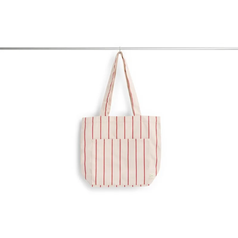 Outdoor Market Tote Bag Medium Beige red stripe