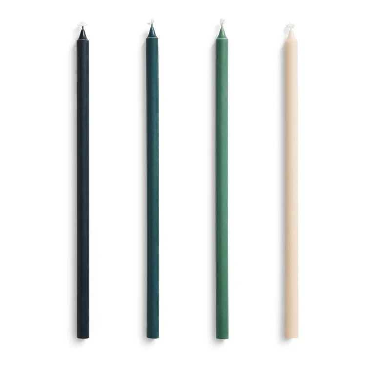 Slim Candle Set of 4 Green and dark green