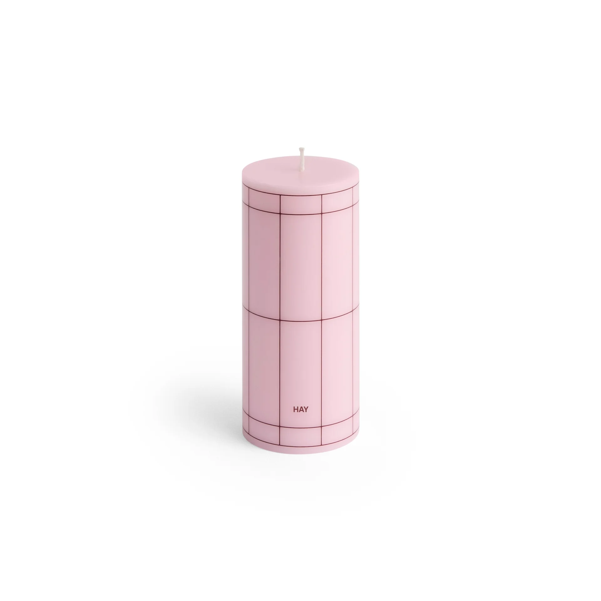 Column Candle Small Light pink with bordeaux grid