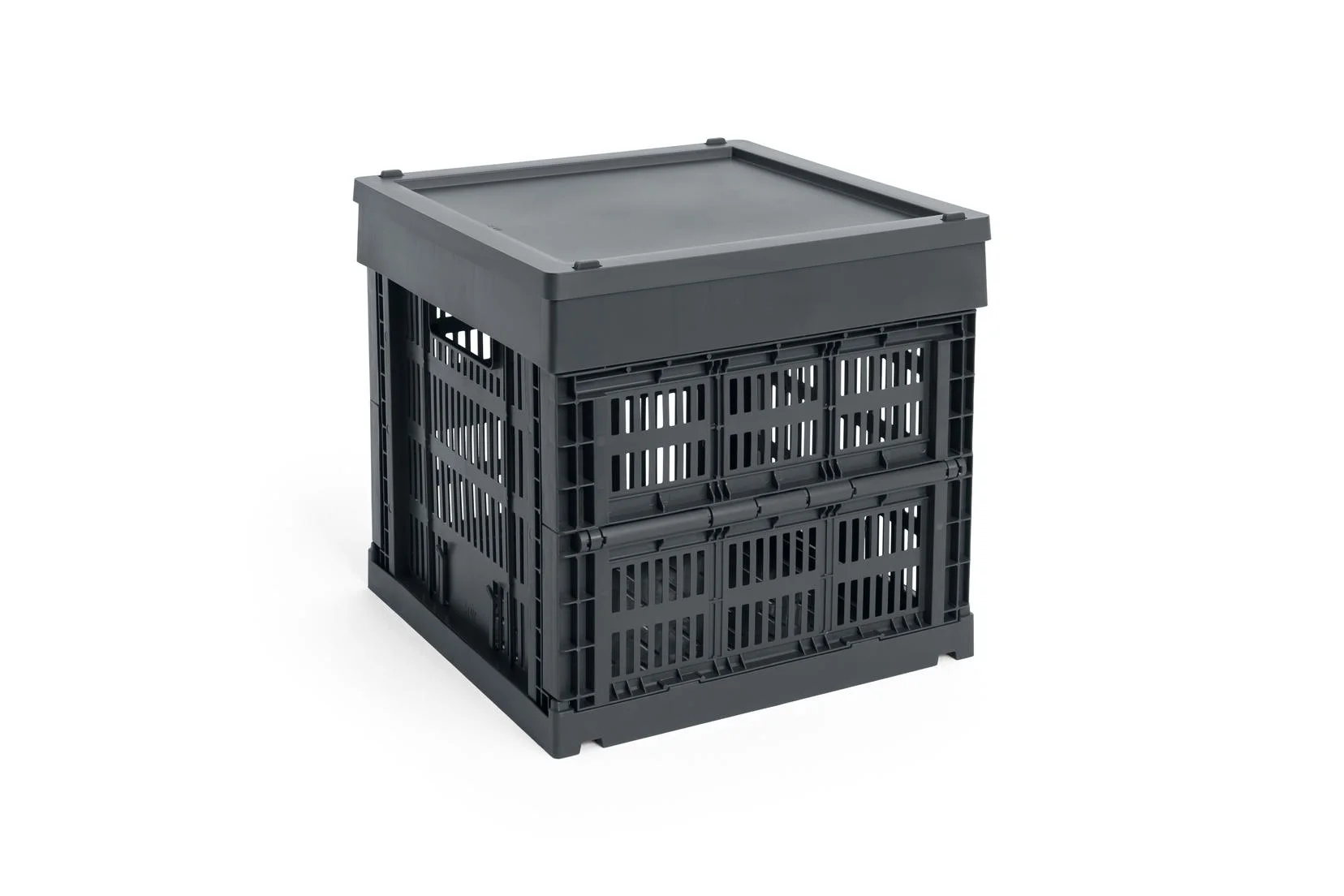HAY Colour Crate Lid Plastic Medium Square/Cube Charcoal