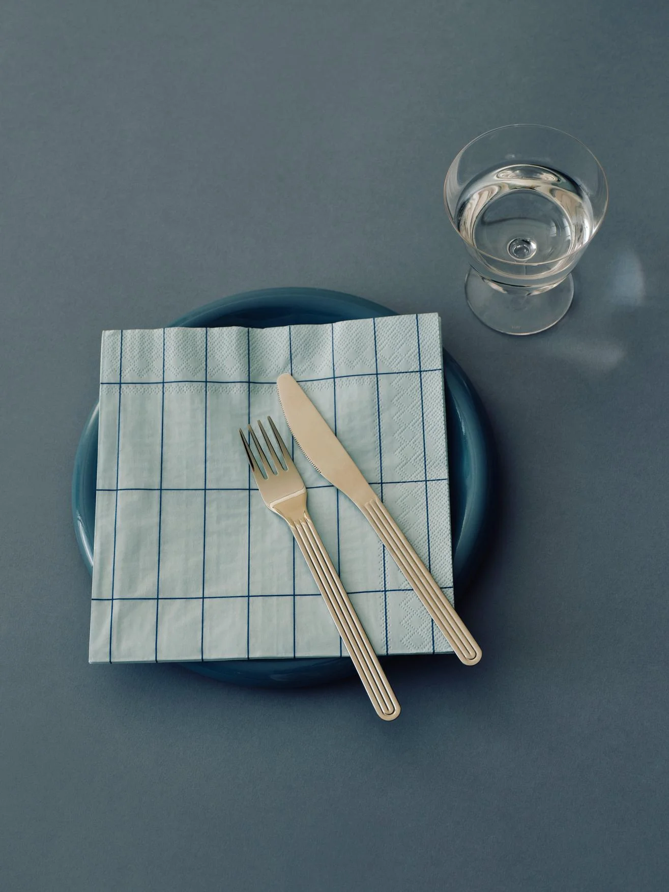 Pattern Napkins Set of 20 Lunch Off-white and blue grid