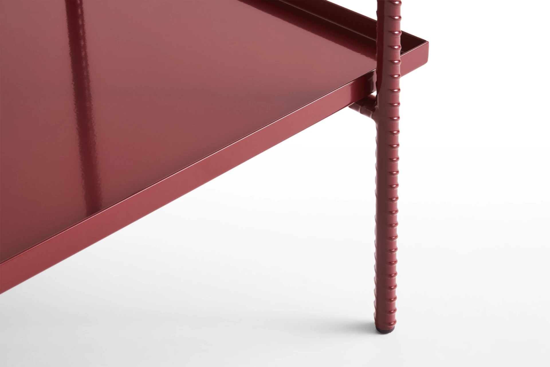 Rebar Rectangular Side Table Barn red frame with Two trays in Red steel and grey marble L75 x W44 x H55 