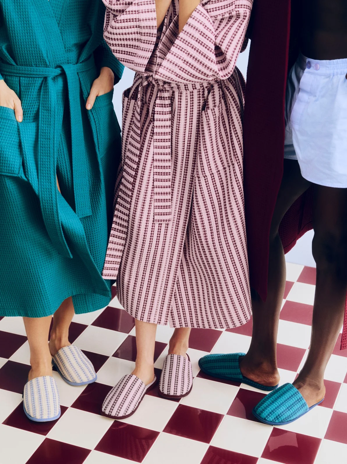 Waffle Bathrobe Stripe cool pink