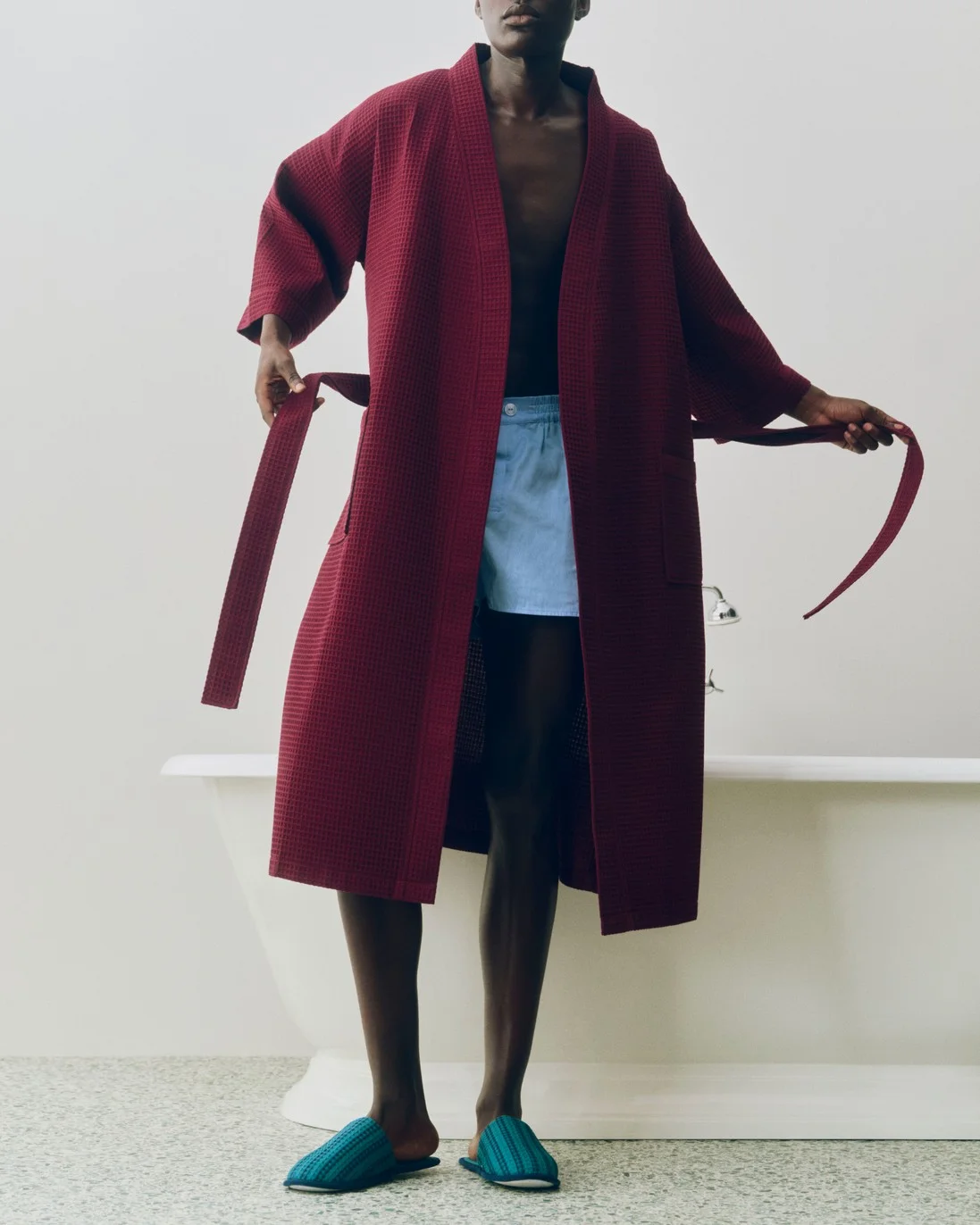 Waffle Bathrobe Burgundy
