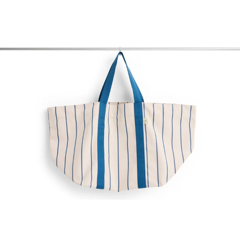 Outdoor Market Picnic Bag Medium Beige blue stripe
